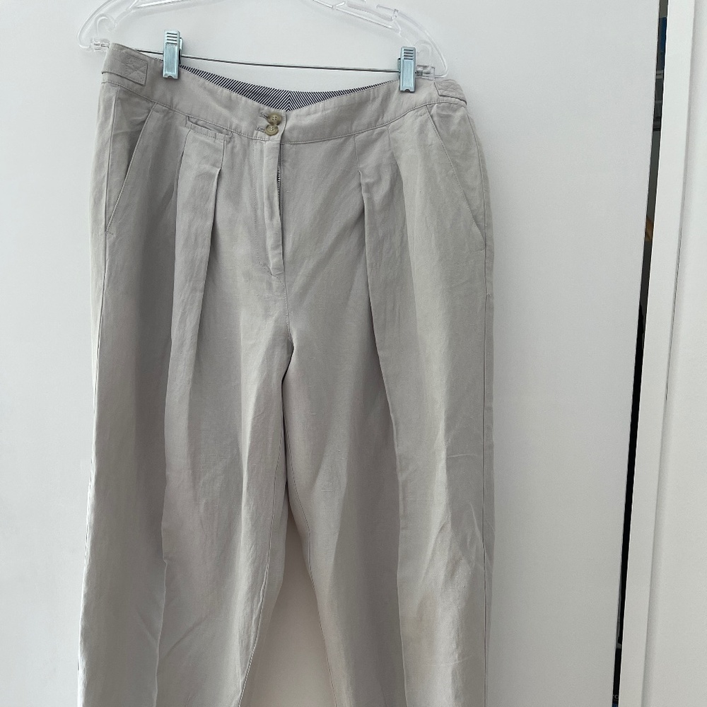 Poetry Brand Silk/Linen Pleated Stone colored cropped trousers